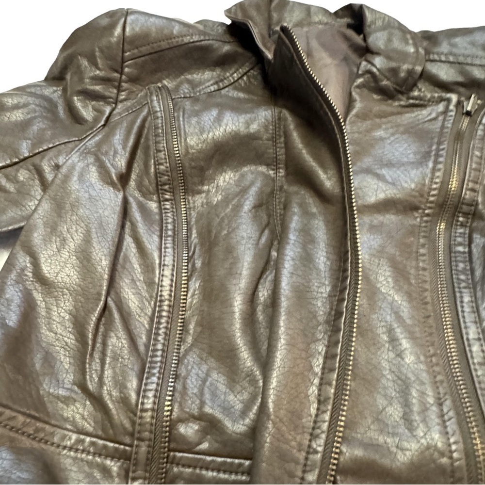 DASH by Kardashian Women's Brown Faux Leather Jacket Size XXS Peplum Pockets NEW - Picture 6 of 15